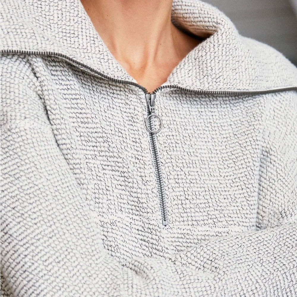 Sweaty Betty from Anthropologie, Restful Bouclé Half Zip in Gray/White, Sz SM - Picture 2 of 3